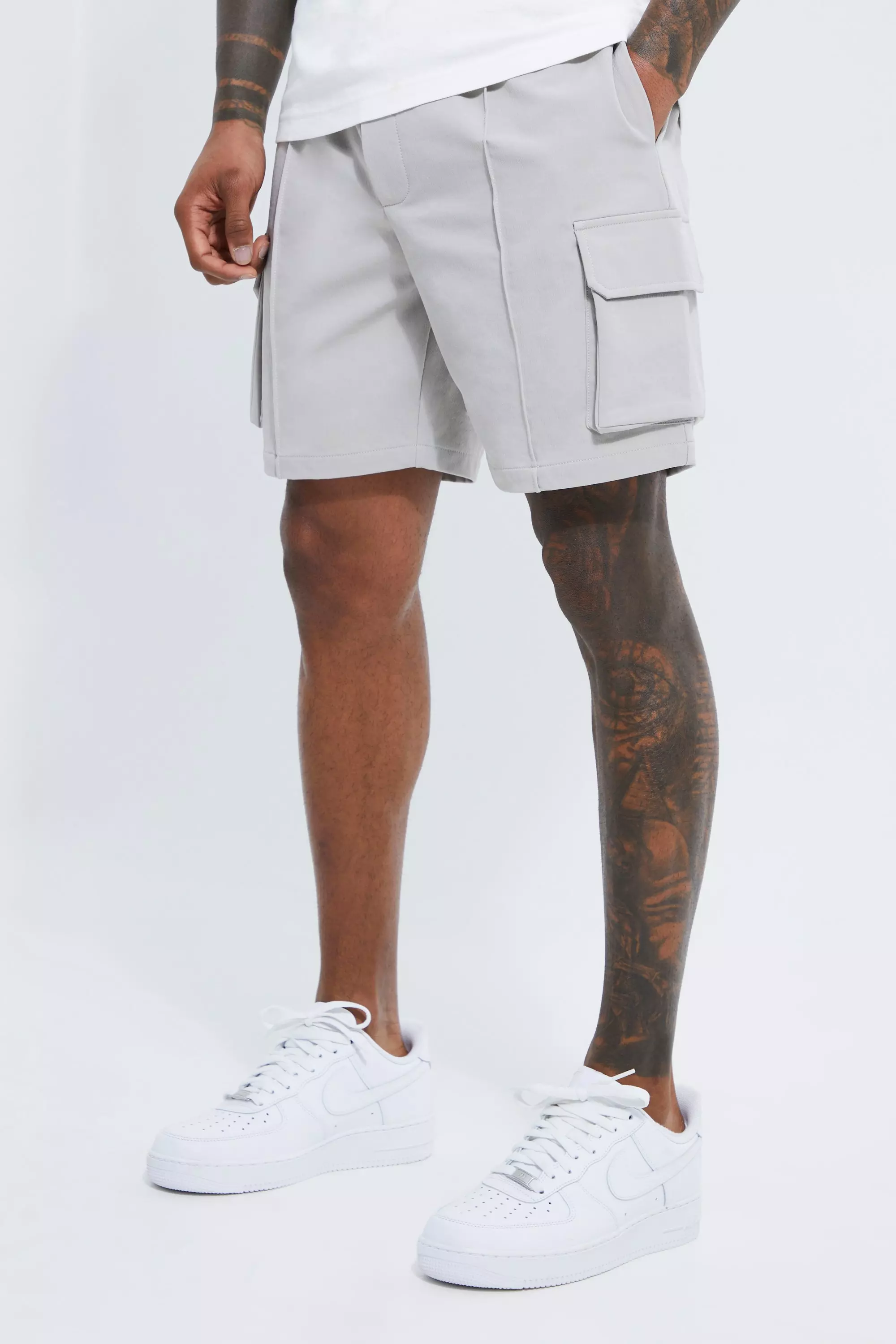 Elasticated Slim Cargo Short With Pintuck Light grey