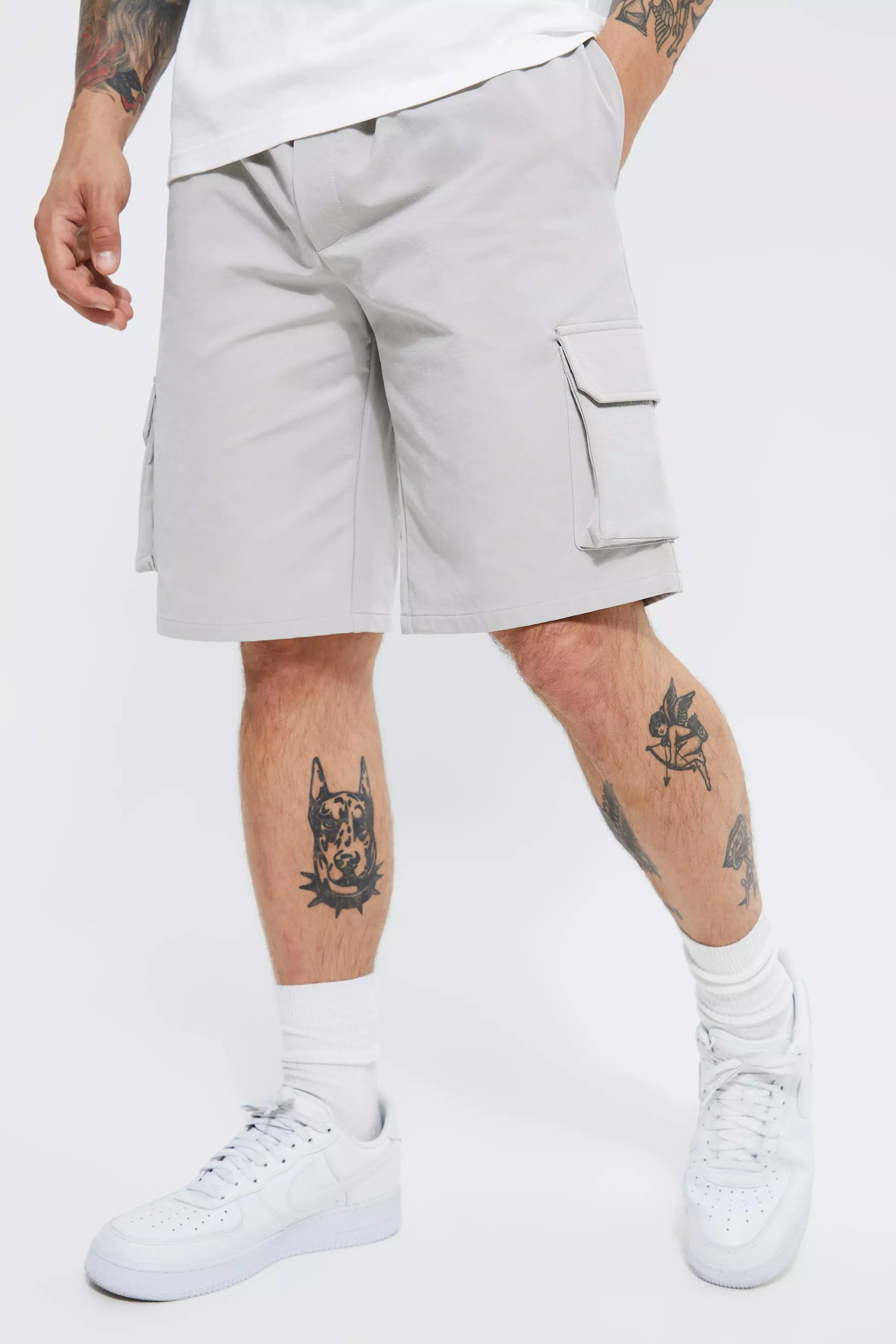 Elasticated Relaxed Cargo Stretch Short Light grey