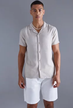 Short Sleeve Linen Revere Shirt Natural