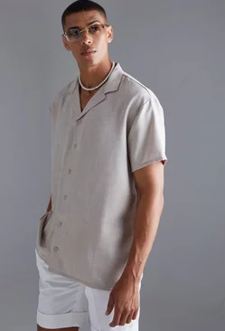 Short Sleeve Oversized Linen Revere Shirt Natural