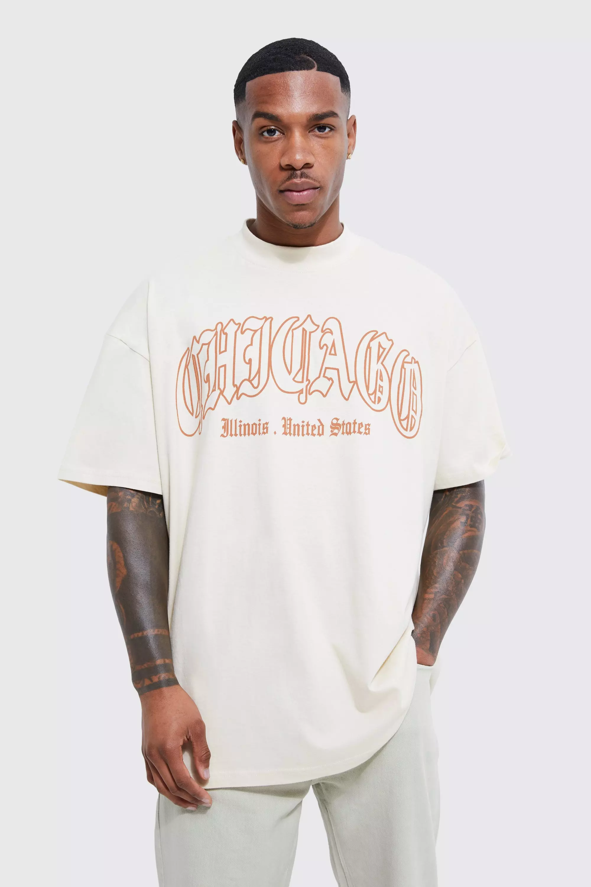 Oversized Chicago Print T-shirt Sand