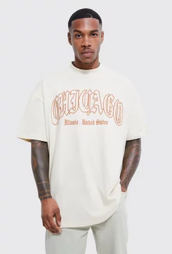 Sand Beige Oversized Chicago Print T-shirt