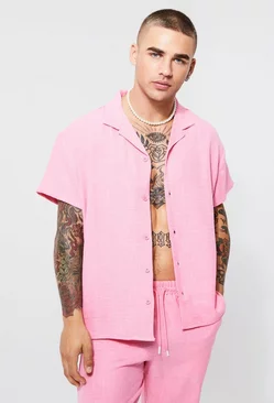 Short Sleeve Boxy Linen Shirt pale pink