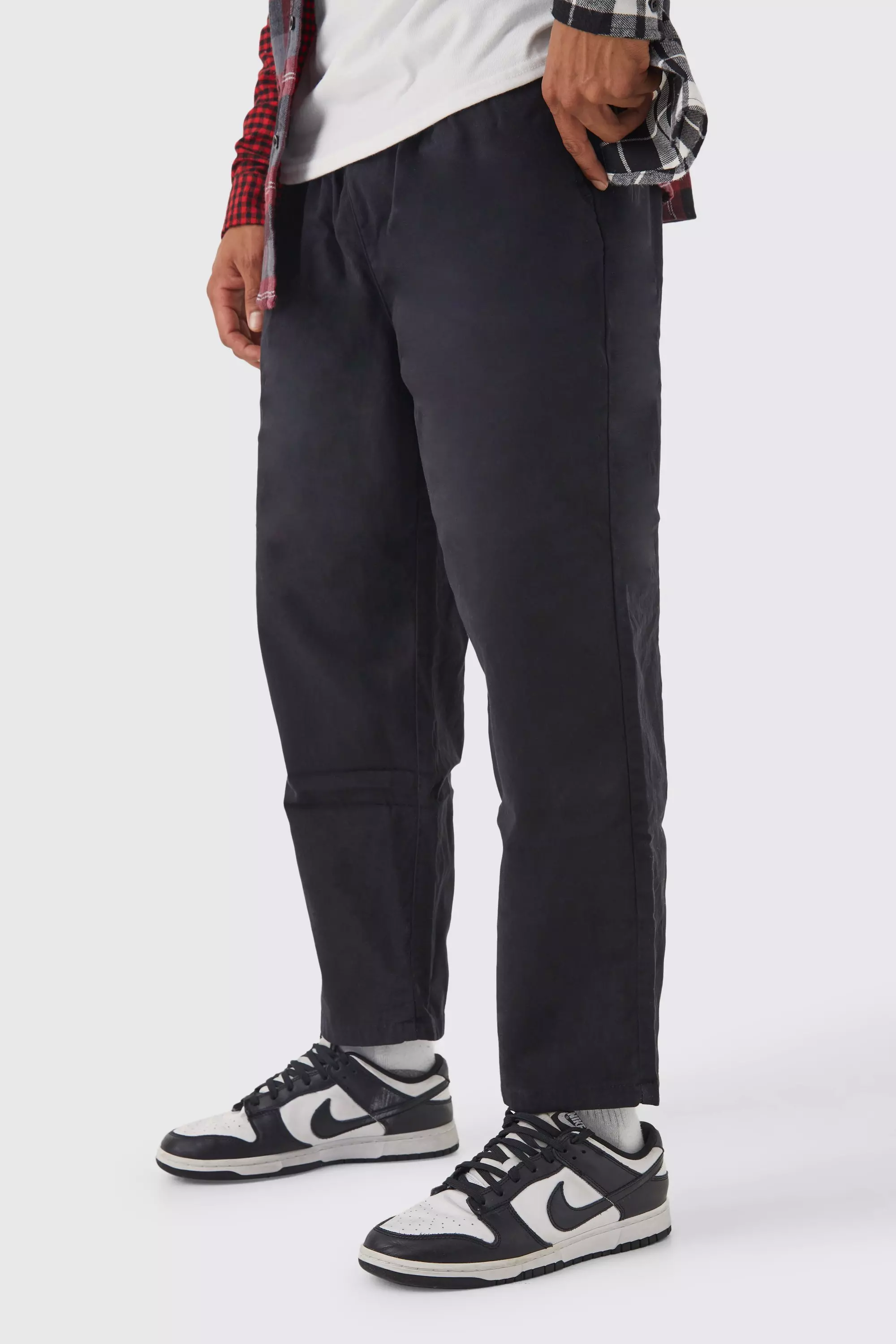 Elasticated Waist Skate Chino Pants Black