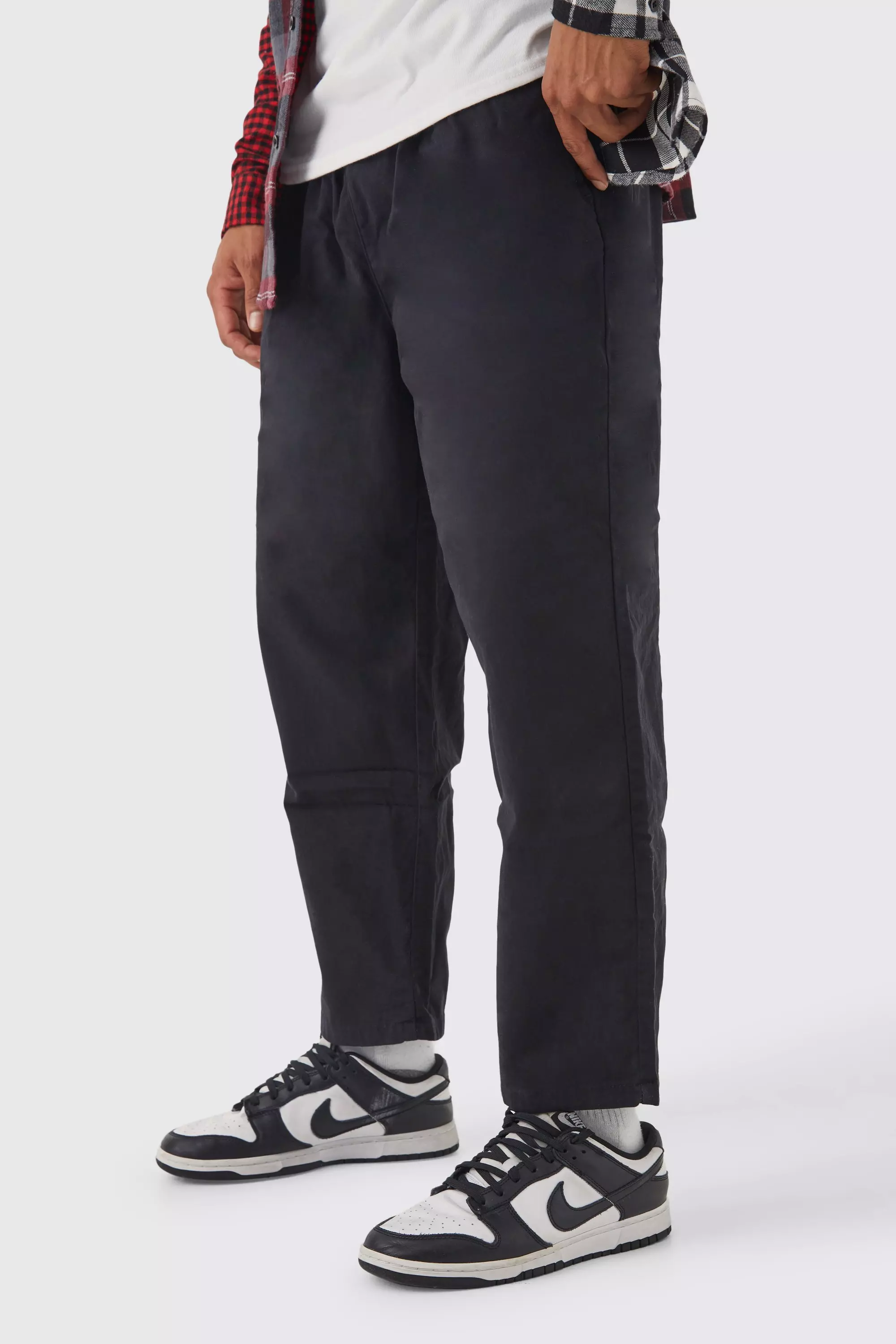 Black Elastic Waist Skate Chino Pants