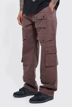 Chocolate Brown Fixed Waistband Relaxed Fit Cargo Pants