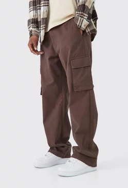 Fixed Waist Relaxed Fit Cargo Pants Chocolate