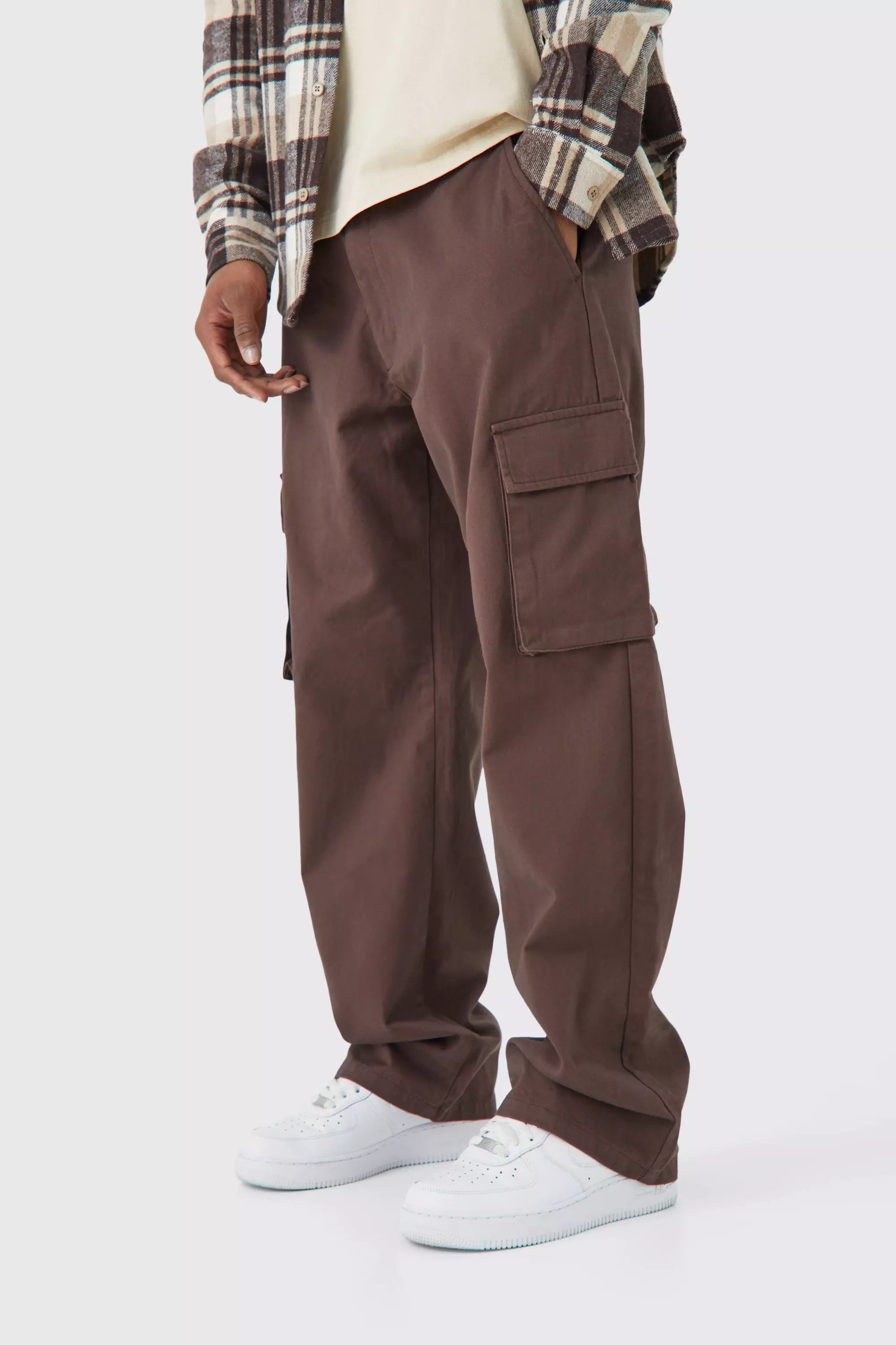 Chocolate Brown Fixed Waist Relaxed Fit Cargo Pants