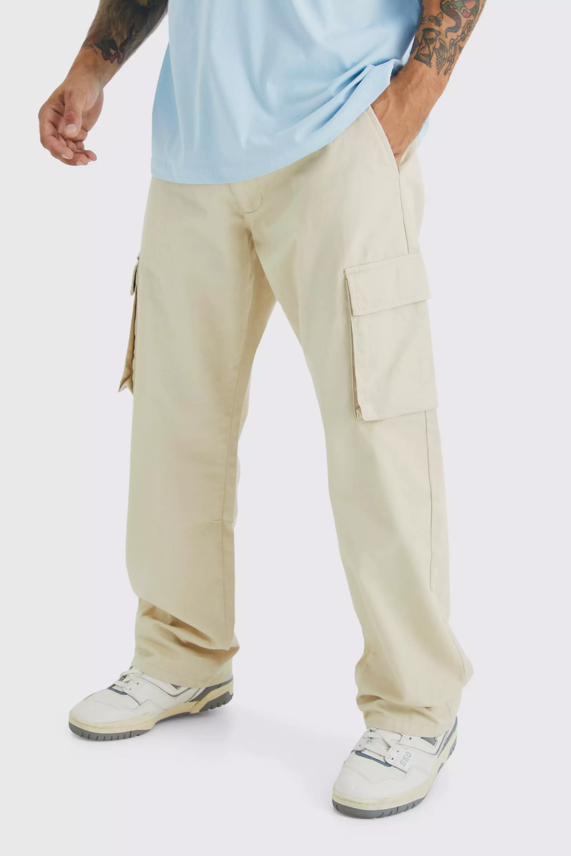 Stone Beige Fixed Waist Relaxed Fit Cargo Pants