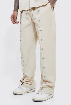 Elasticated Waistband Popper Relaxed Pants Stone