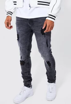 Ash Grey Tall Skinny Stretch Multi Rip Jeans