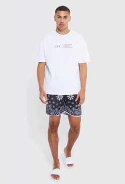 Black Oversized Official Tshirt & Bandana Swim Set