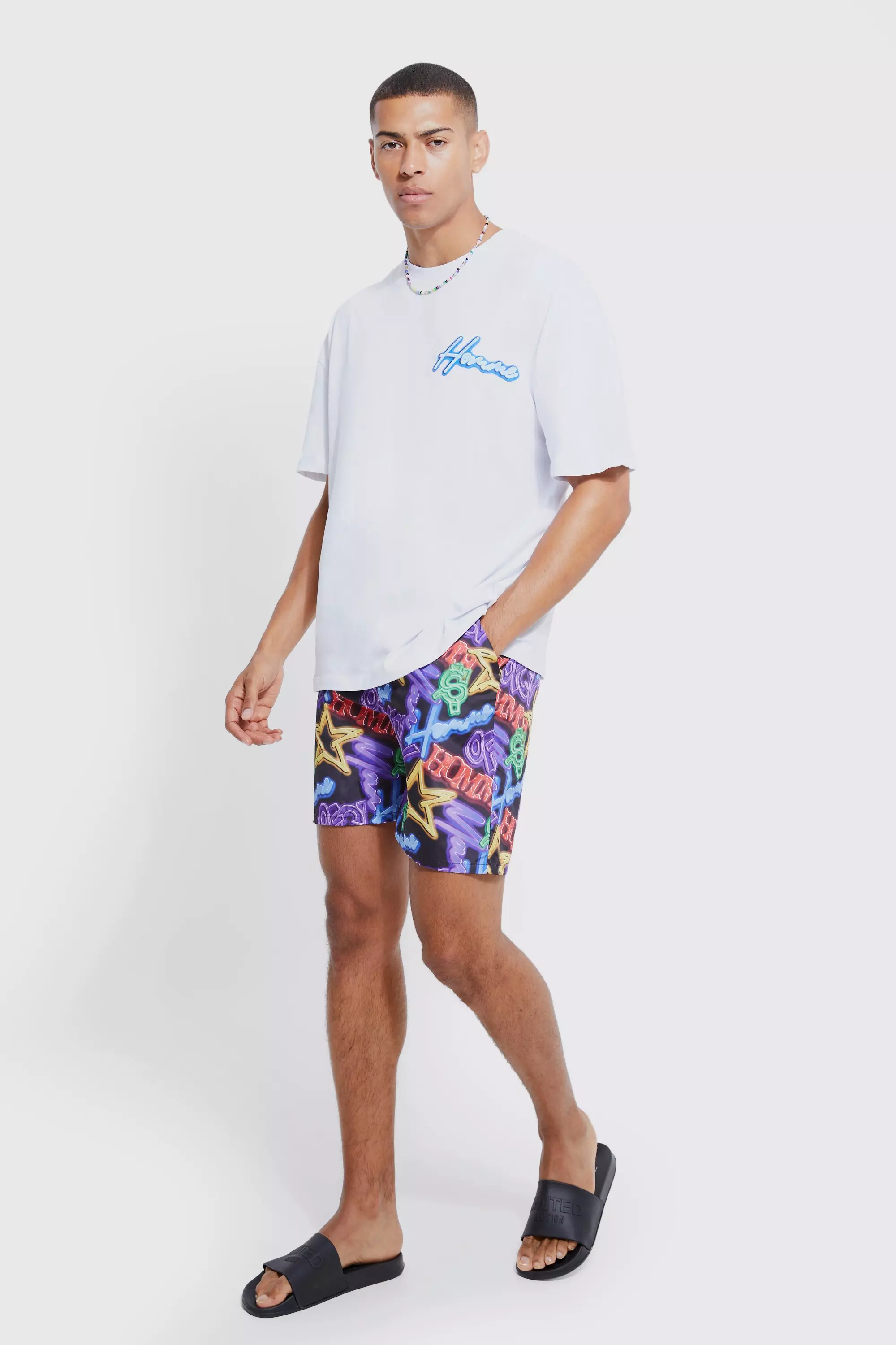Oversized Homme T-shirt & Swim Short Set White