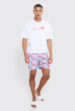Oversized Boxy Man T-shirt & Swim Short Set White