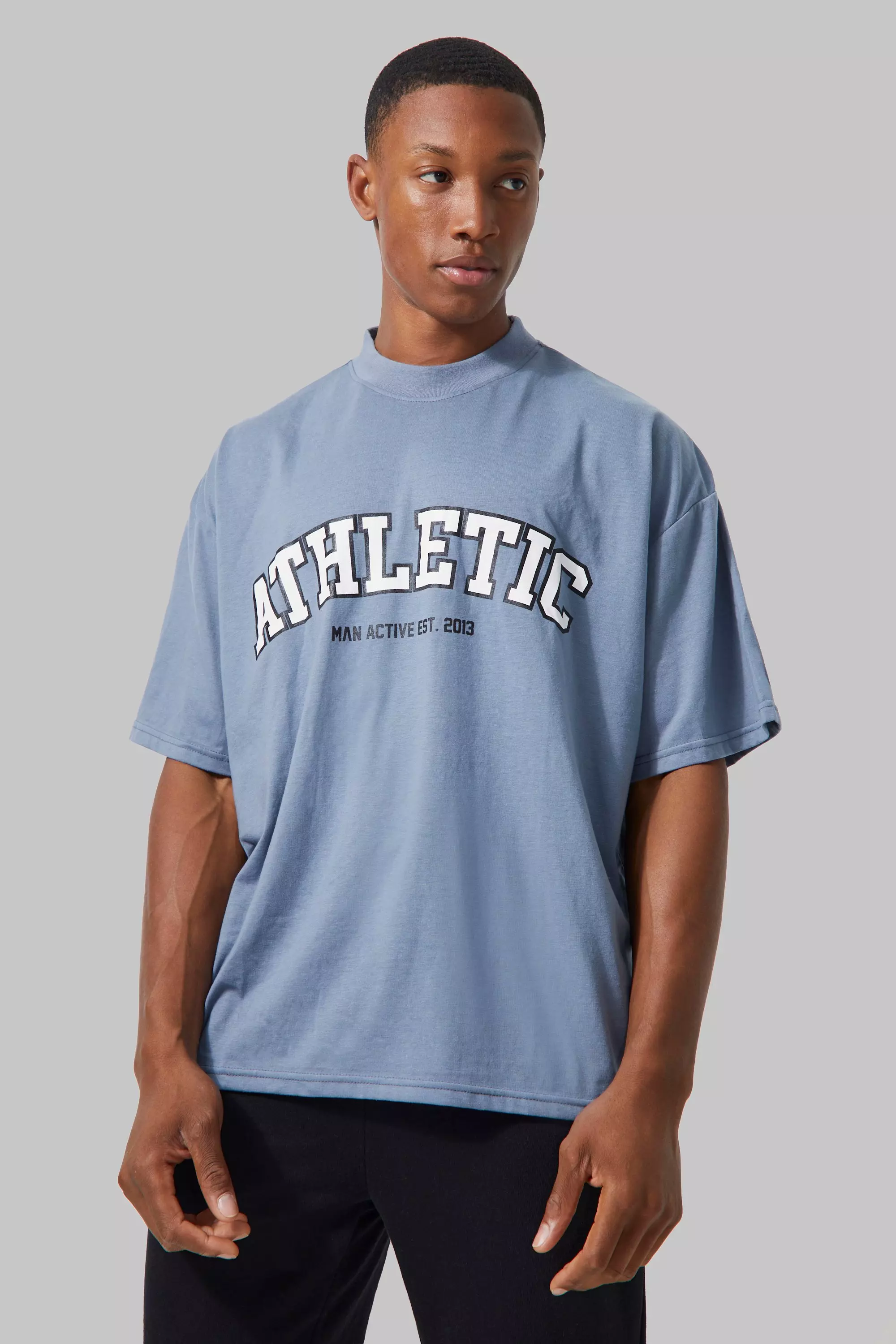 Dusty-blue Blue Man Active Gym Athletic Boxy Fit T-shirt