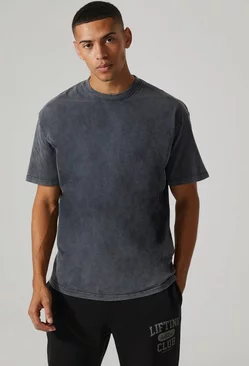 Charcoal Grey Man Active Oversized Acid Wash Raw T-shirt