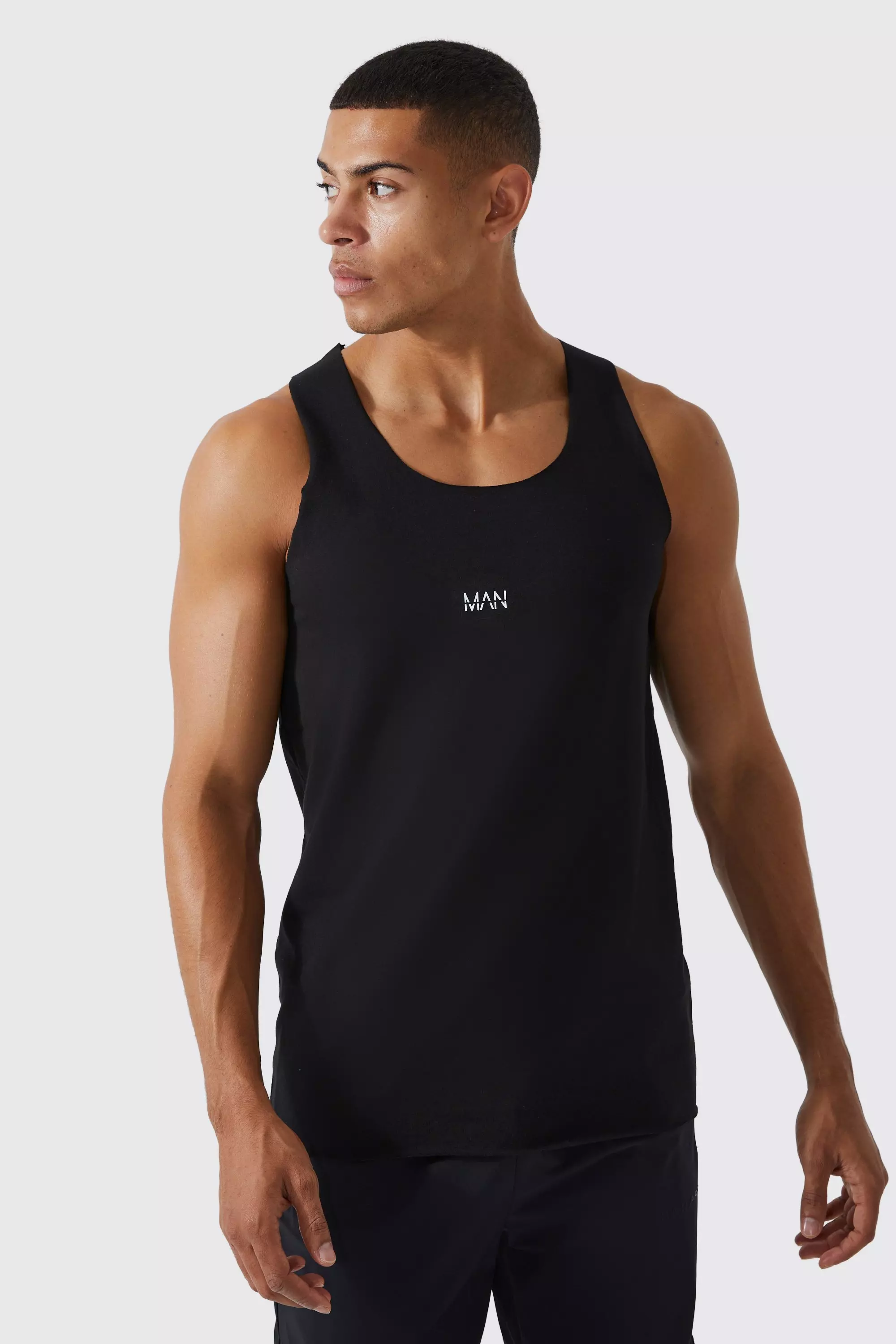 Man Active Gym Basic Muscle Fit Vest Black