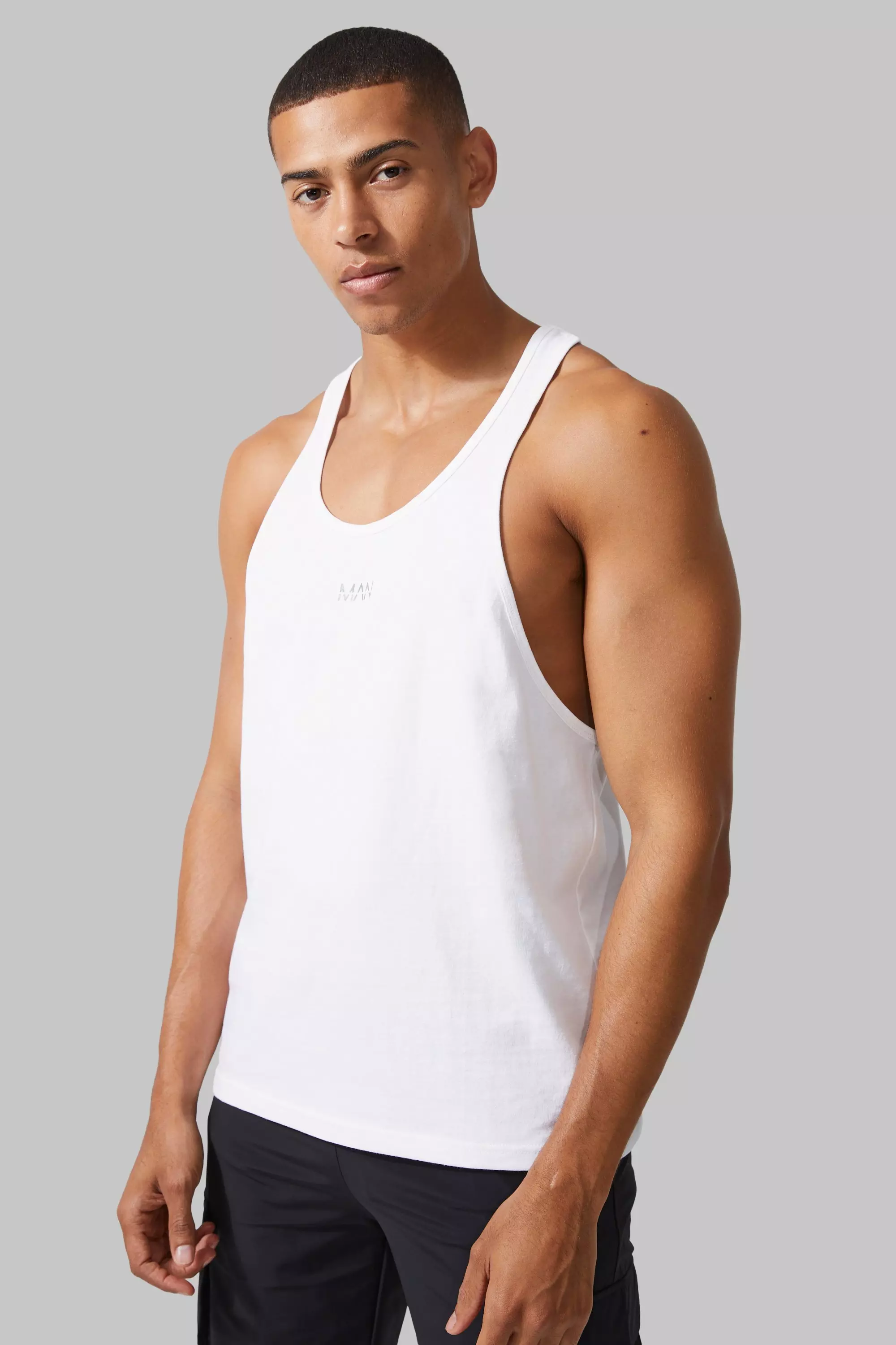 Man Active Gym Basic Stringer Vest White