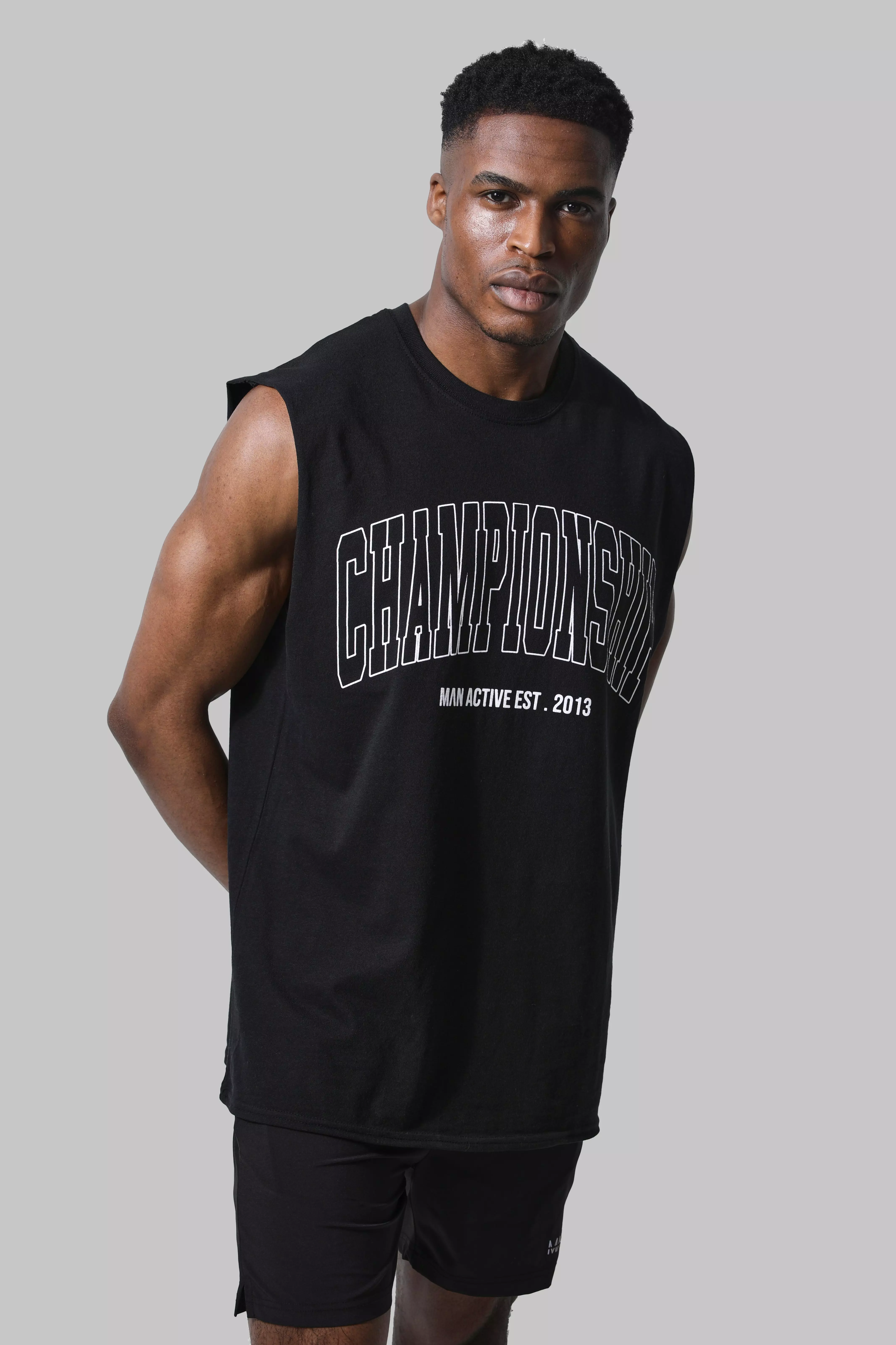 Man Active Gym Championship Regular Fit Tank Black