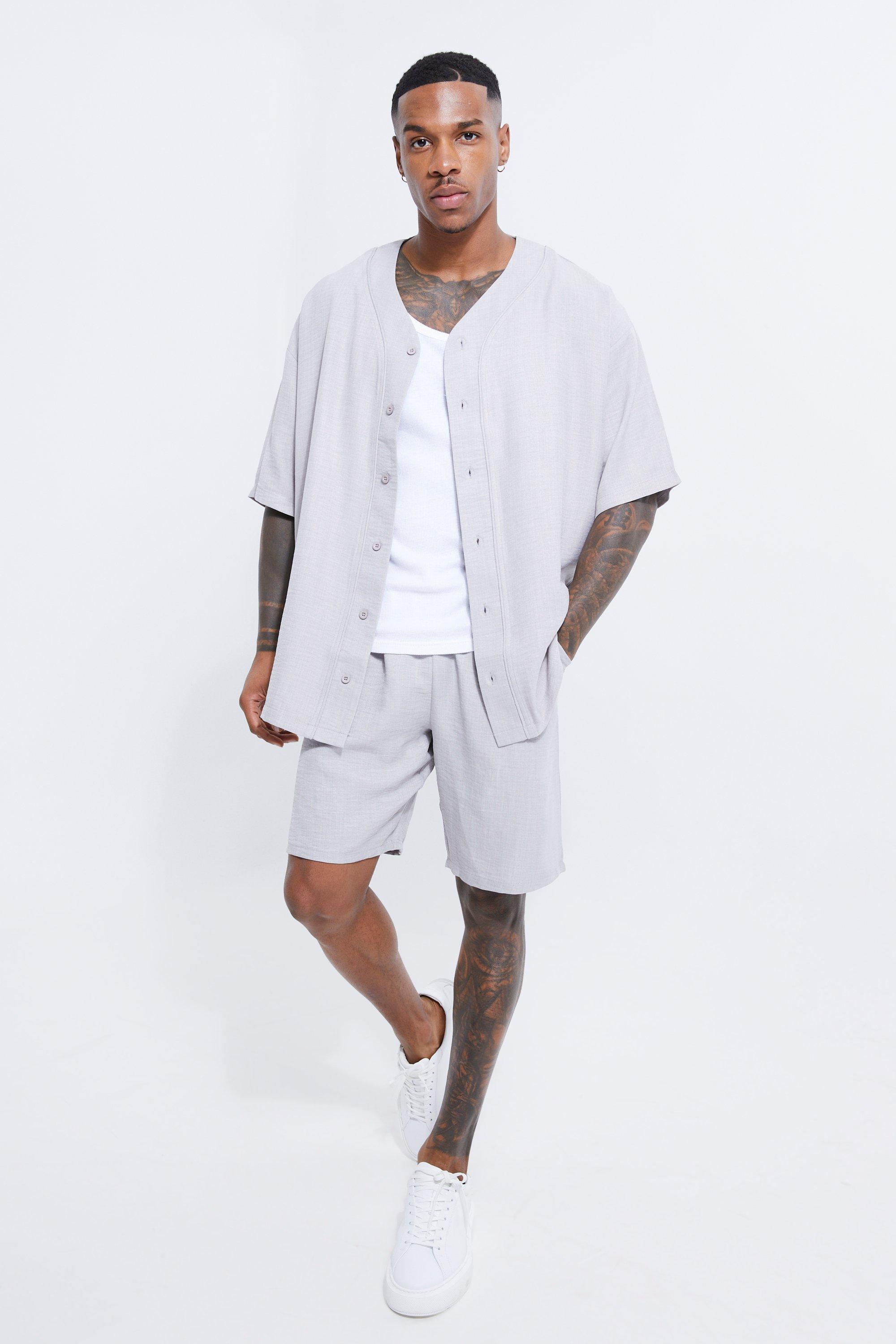 boohooMAN Oversized Official Baseball Polo and Short Set