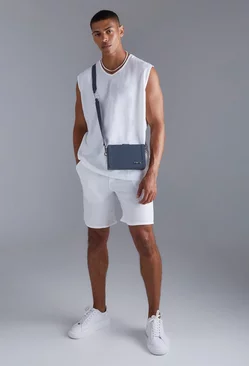 Sleeveless Oversized Linen Vest & Short Set white