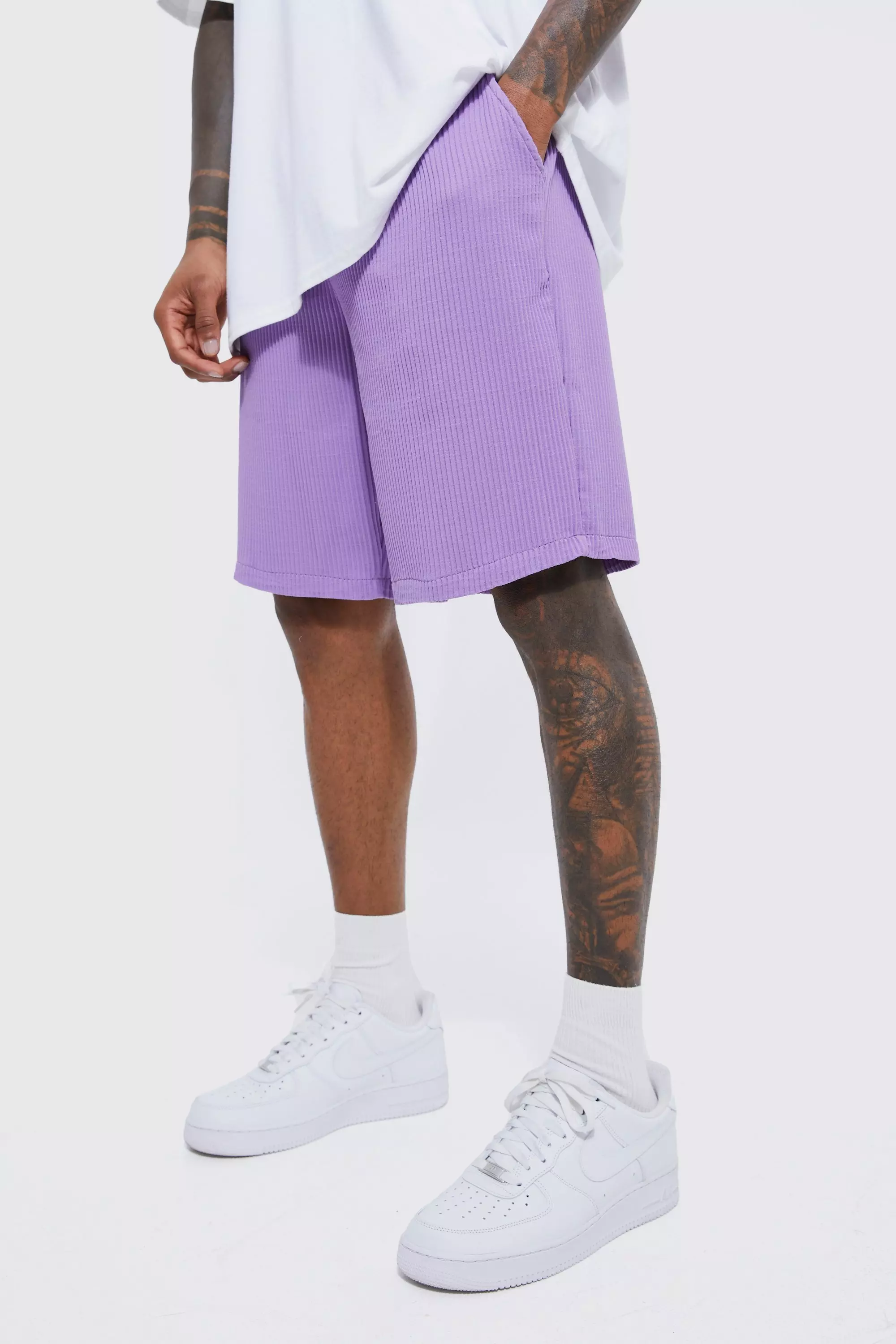 Elastic Waist Relaxed Pleased Short purple
