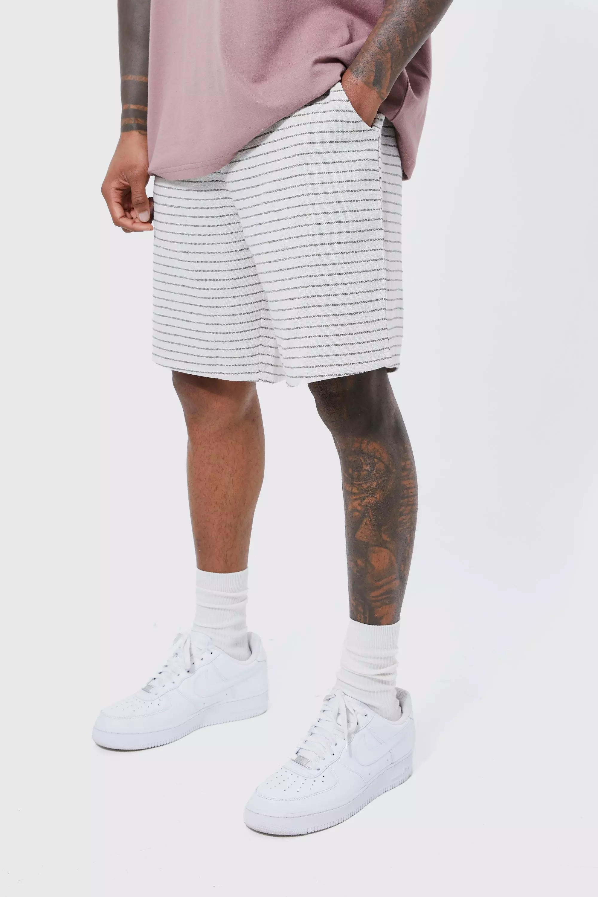 Elastic Waist Relaxed Stripe Linen Short multi