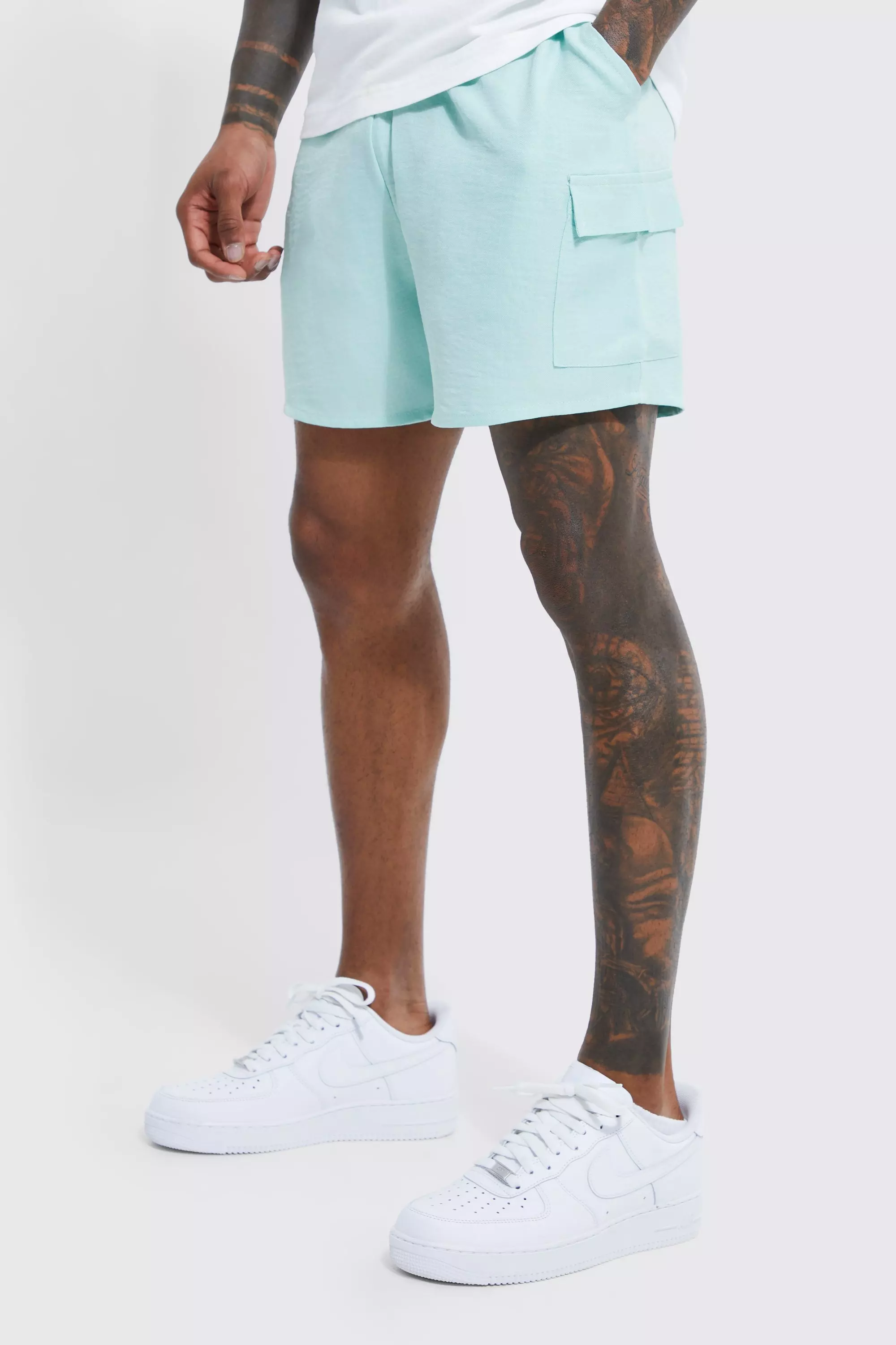 Elastic Waist Comfort Cargo Linen Short Sage