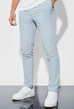 Elasticated Skinny 4 Way Stretch Smart Pants Light grey