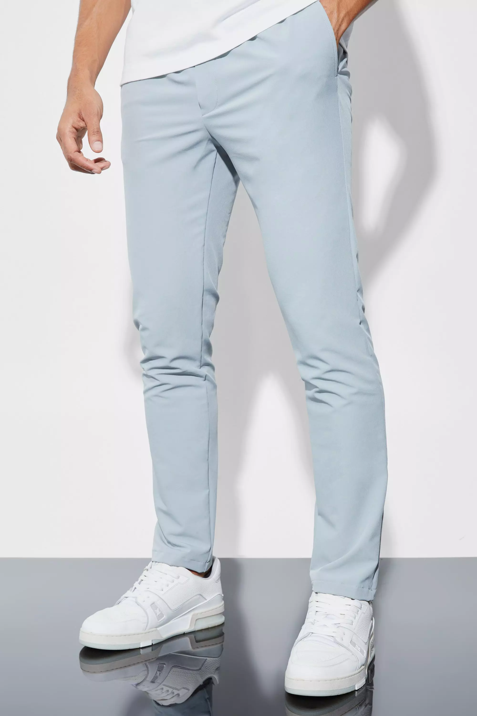 Elasticated Skinny 4 Way Stretch Smart Pants Light grey