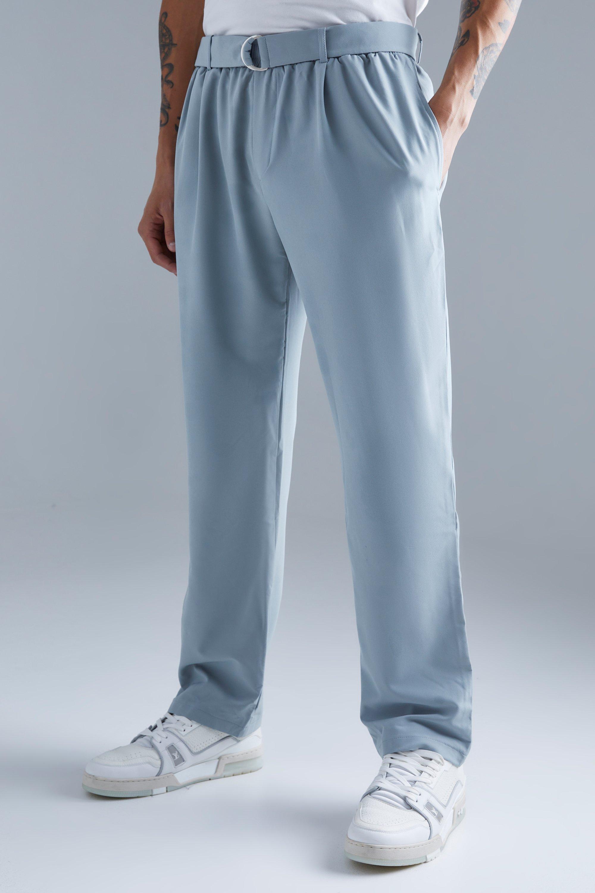 Elasticated Straight Belted 4 Way Stretch Pants | boohooMAN USA