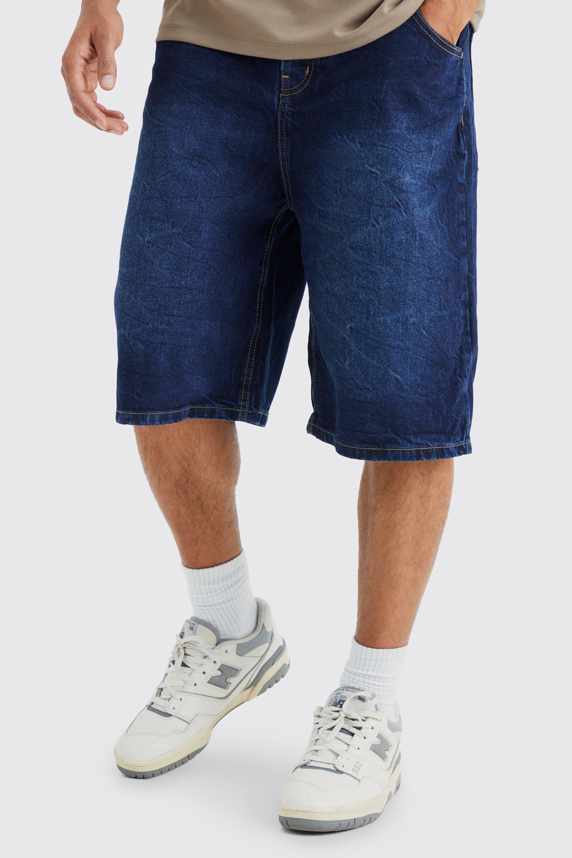 boohooMAN Mens Relaxed Fit Rigid Multi Rip Jean Shorts - Blue