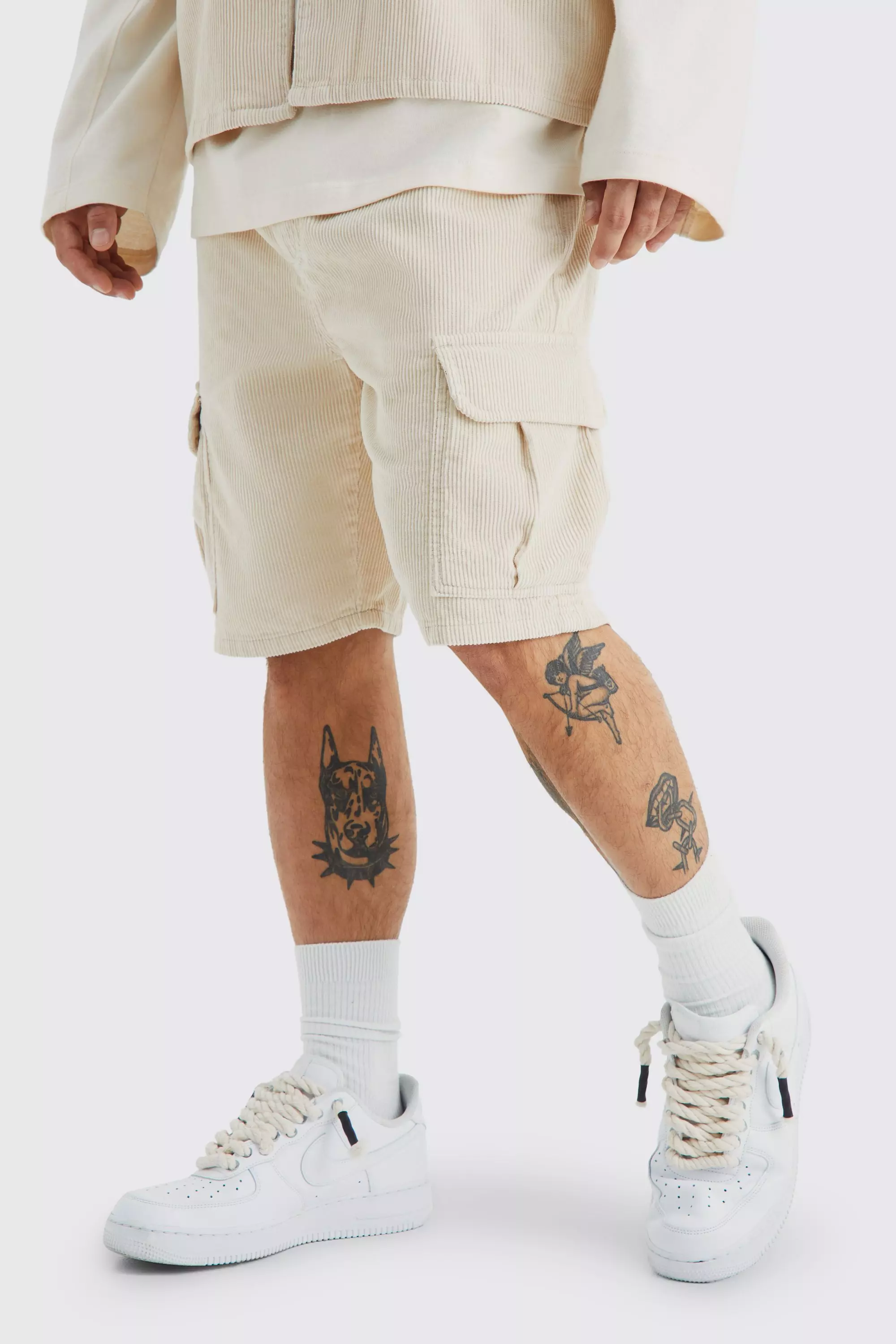 Relaxed Long Cord Cargo Shorts boohooMAN USA