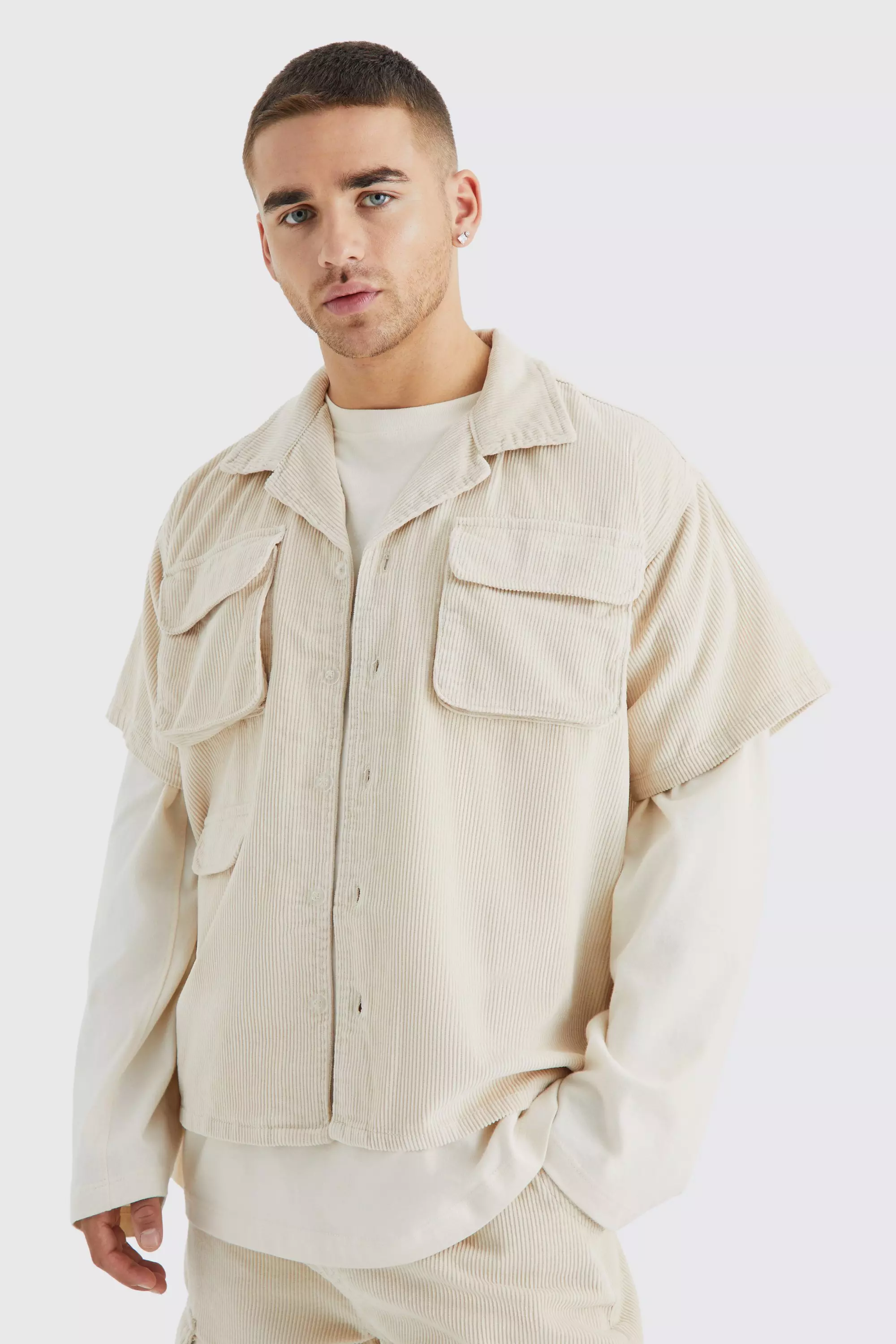 Boxy Fit Utility Cord Shirt Stone