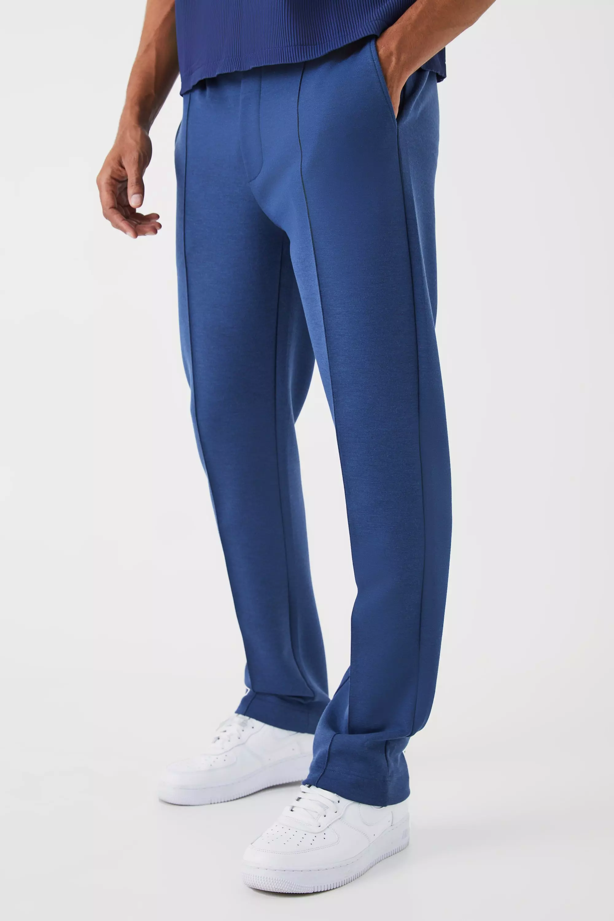 Navy Slim Smart Jersey Pintuck Sweatpants