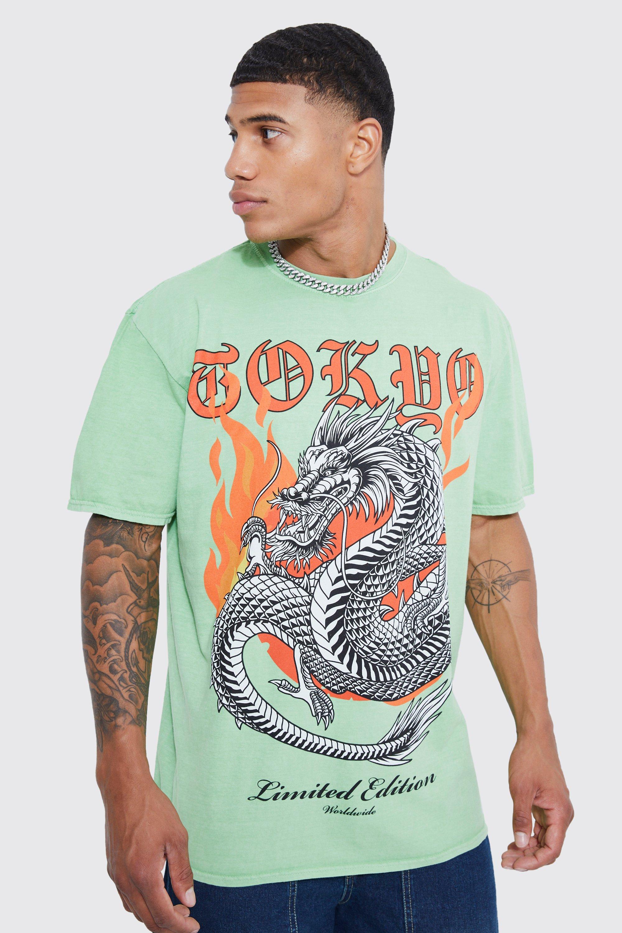 boohooMAN Men's Dragon Print Short Sleeve Shirt