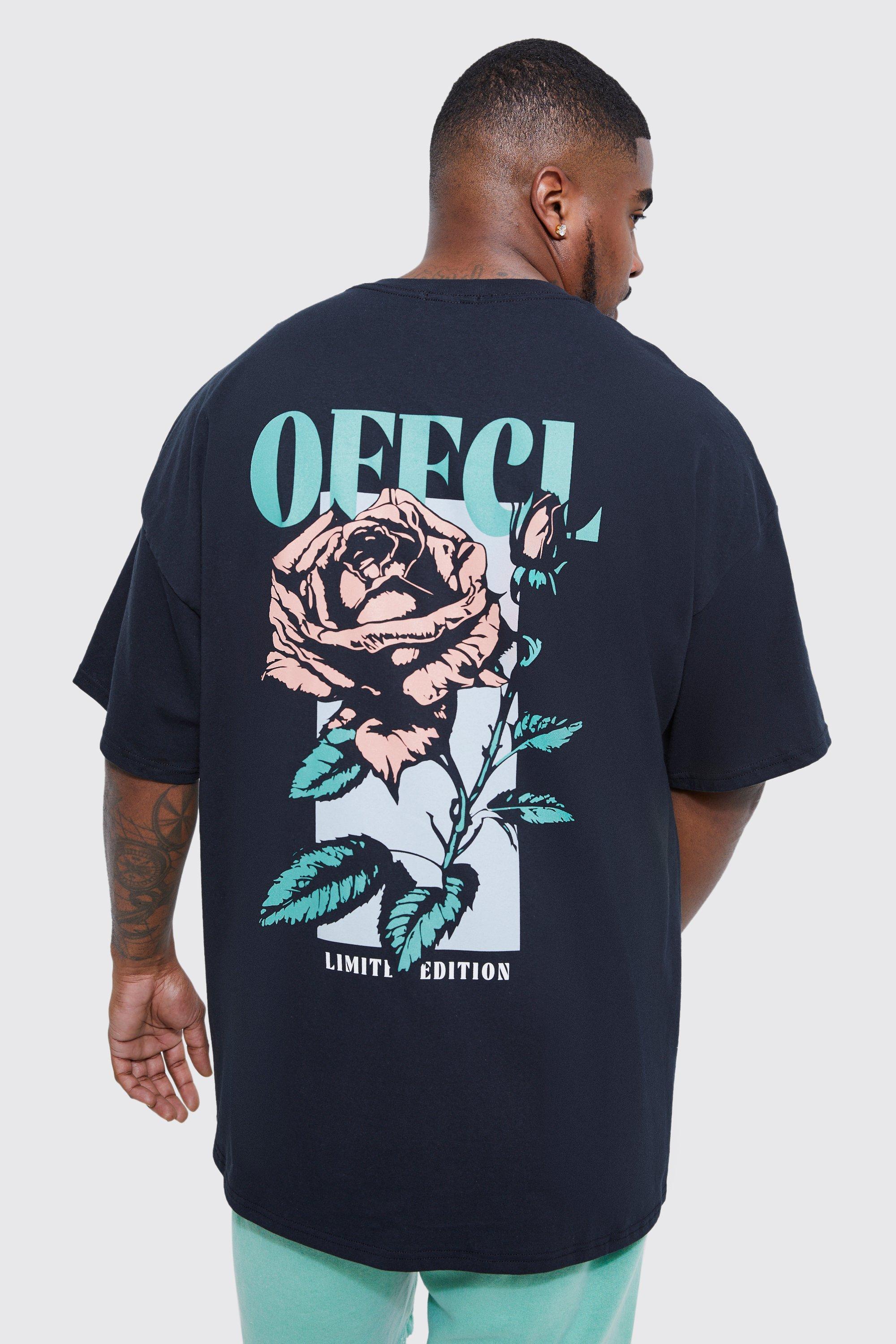 boohooMAN Plus Size Oversized Rose Back Graphic T-Shirt