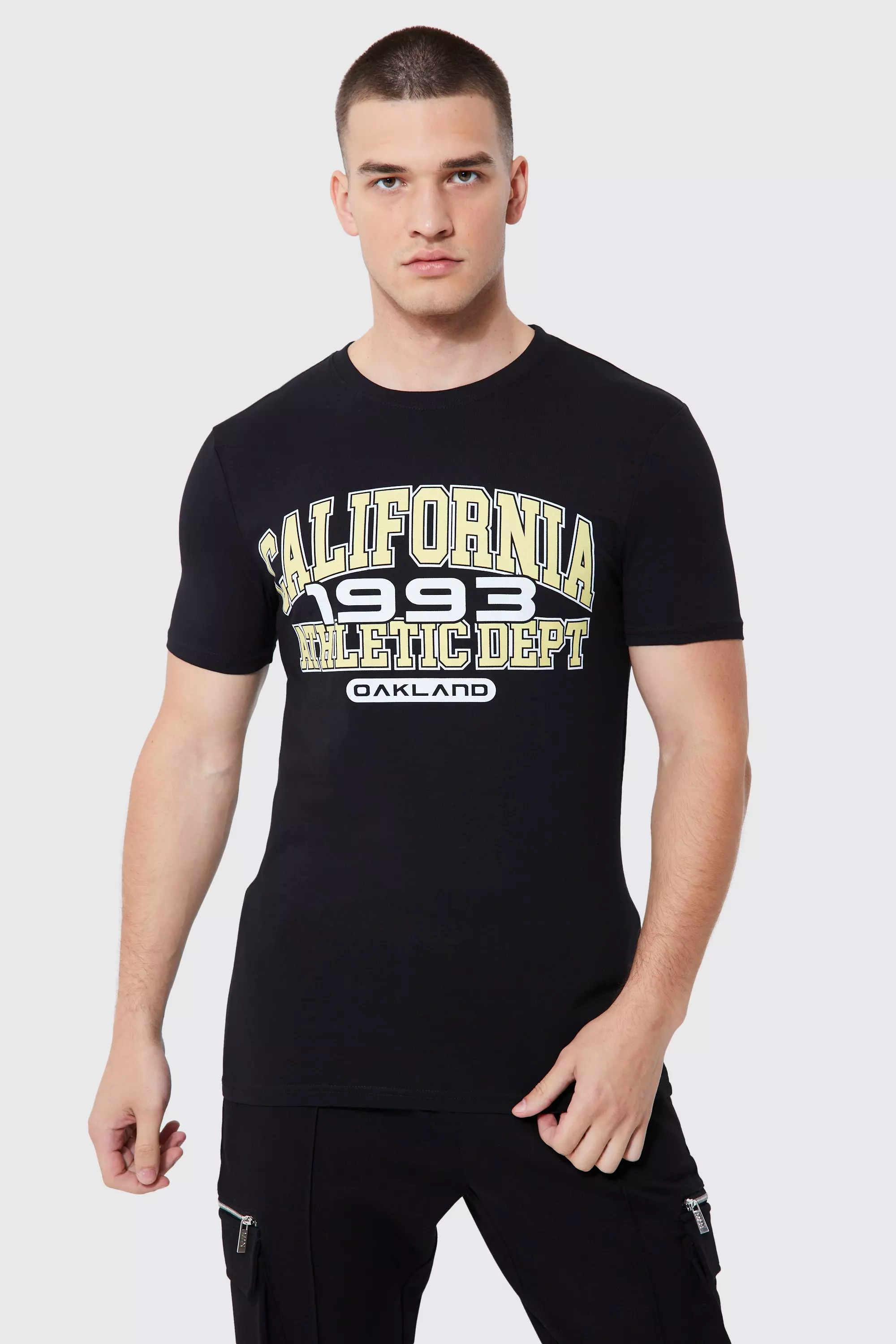 Tall Muscle Fit California Varsity T-shirt Black