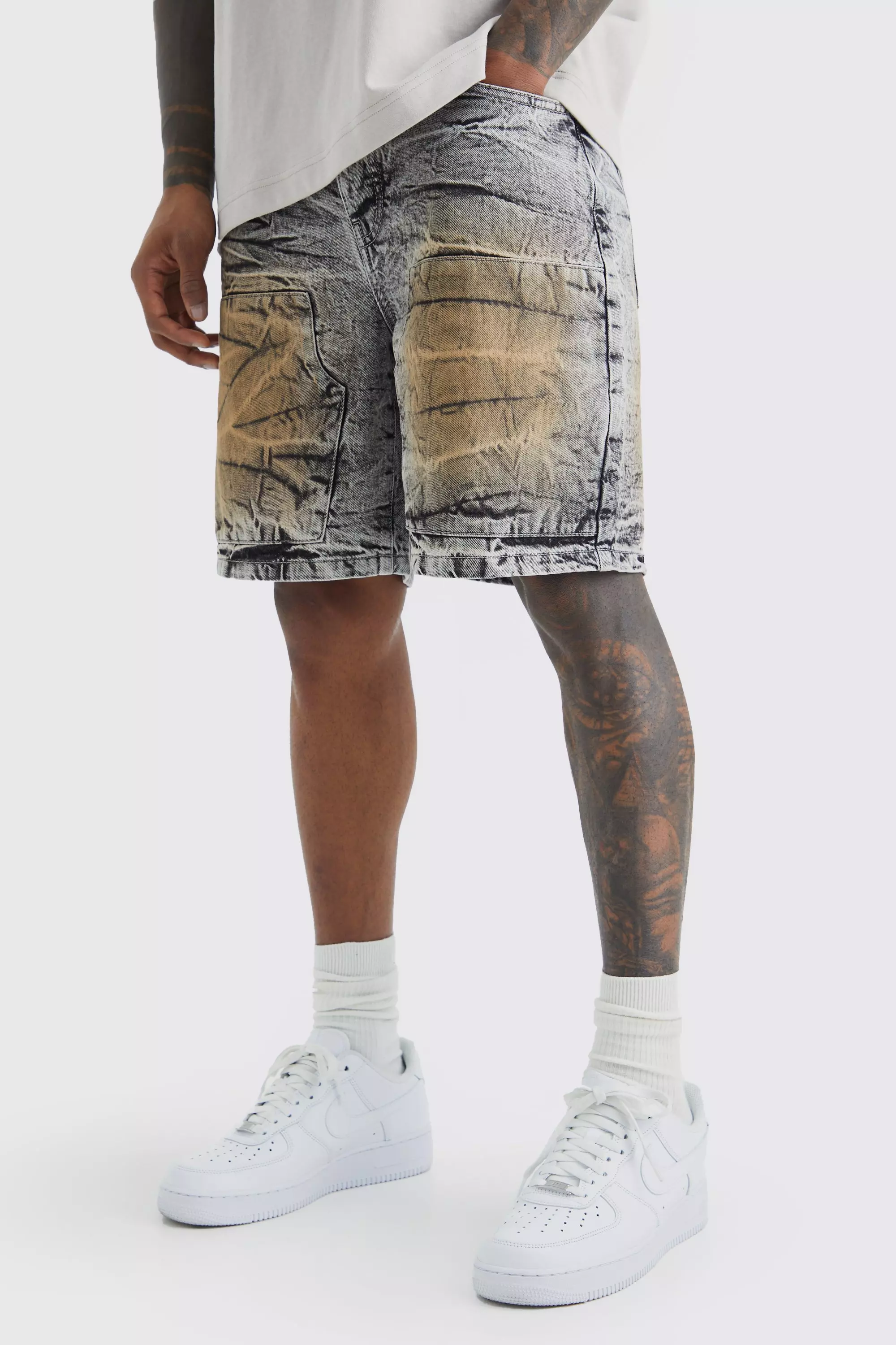 Grey Relaxed Rigid Dirt Wash Denim Shorts