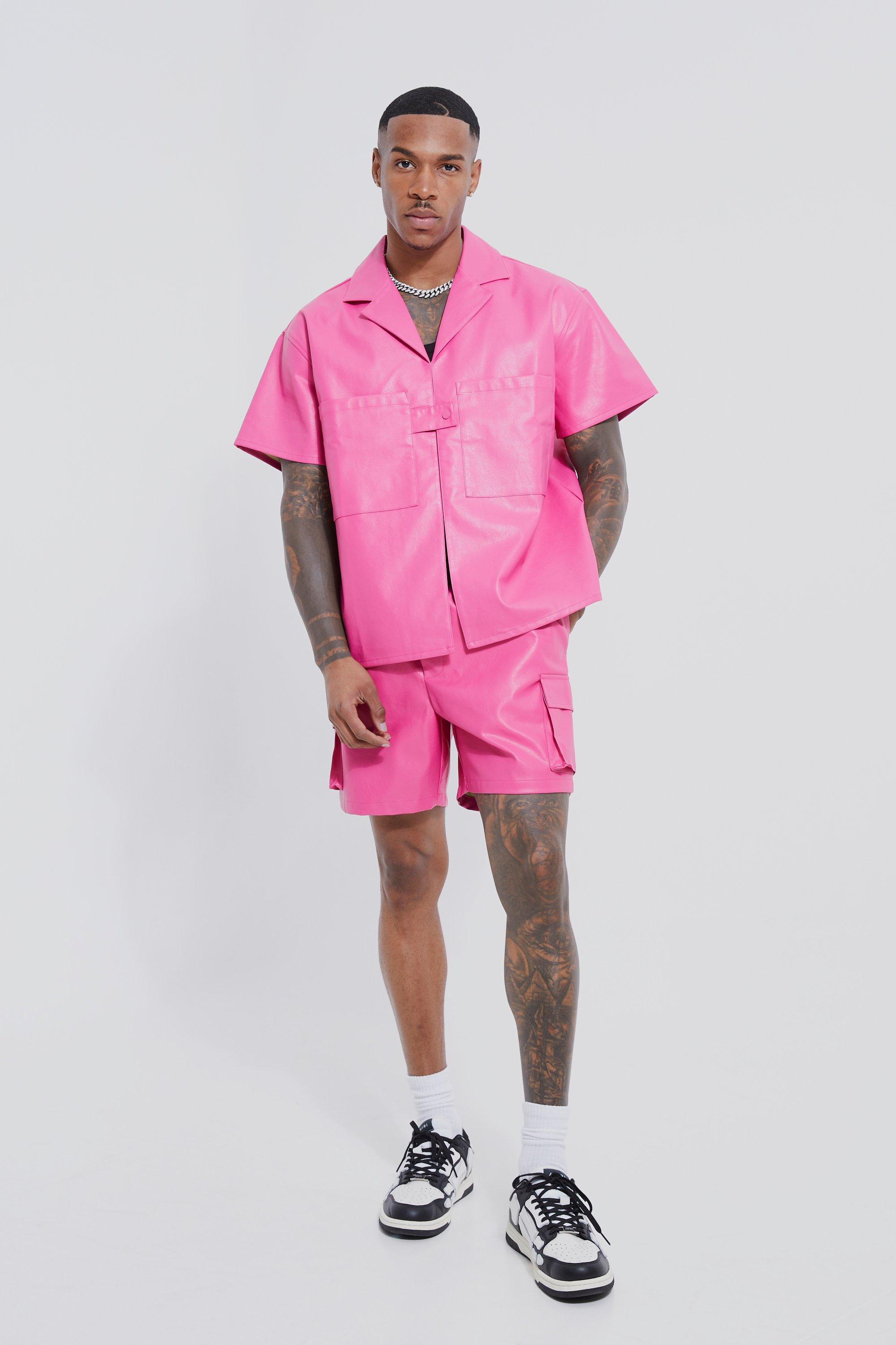 boohooMAN Men's Boxy Satin Graphic Shirt and Short Set