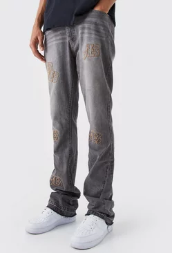 Tall Slim Rigid Flare Distressed Applique Jeans Grey