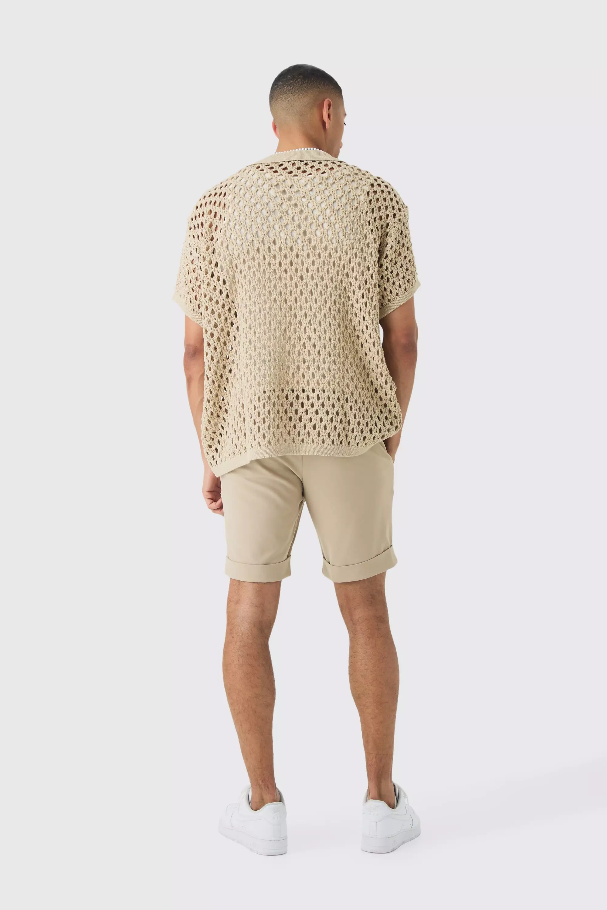 Oversized Boxy Fit Crochet Shirt | boohooMAN USA
