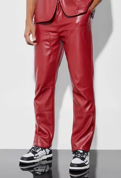 Red Pu Straight Leg Suit Pants