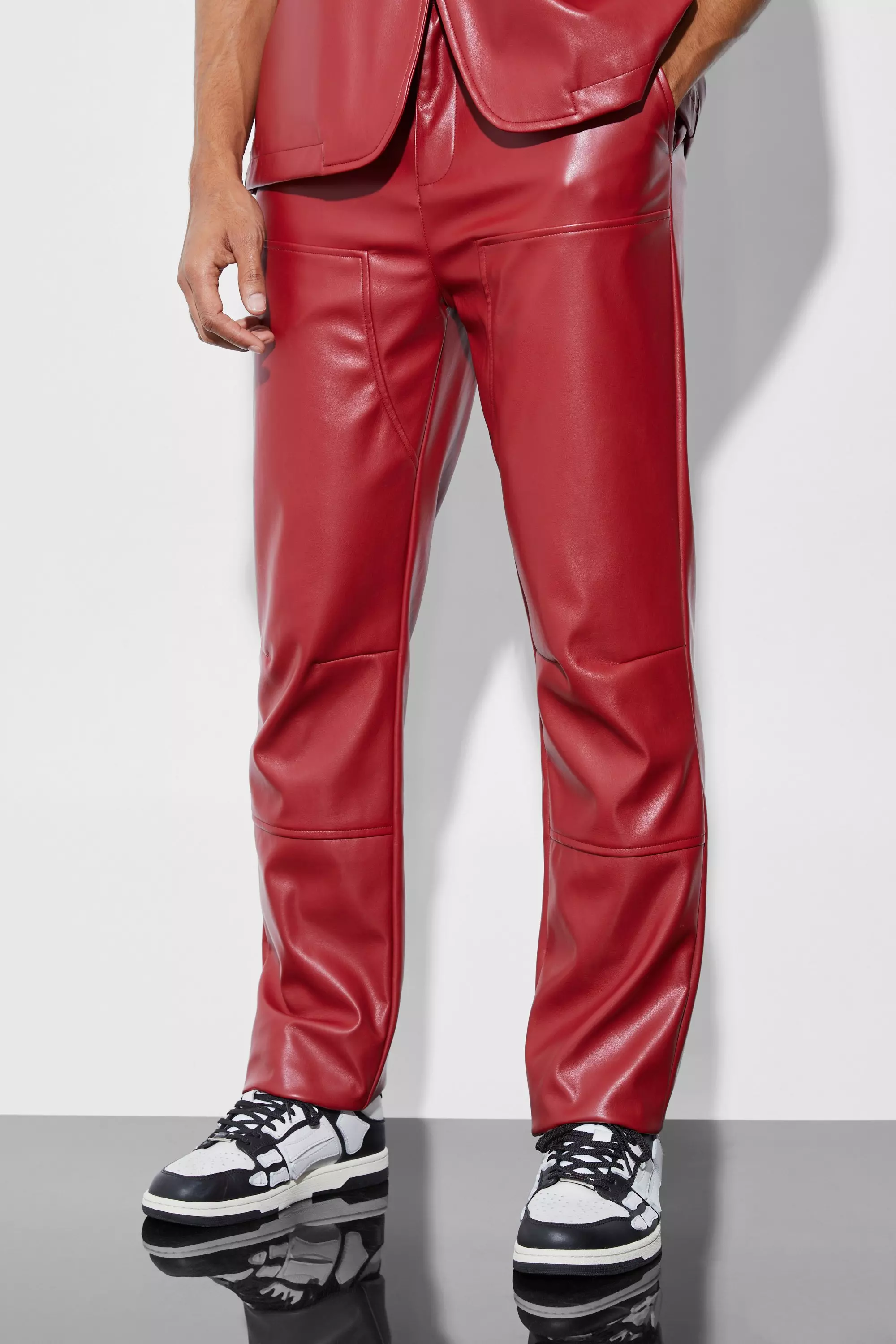 Pu Straight Leg Suit Pants Red