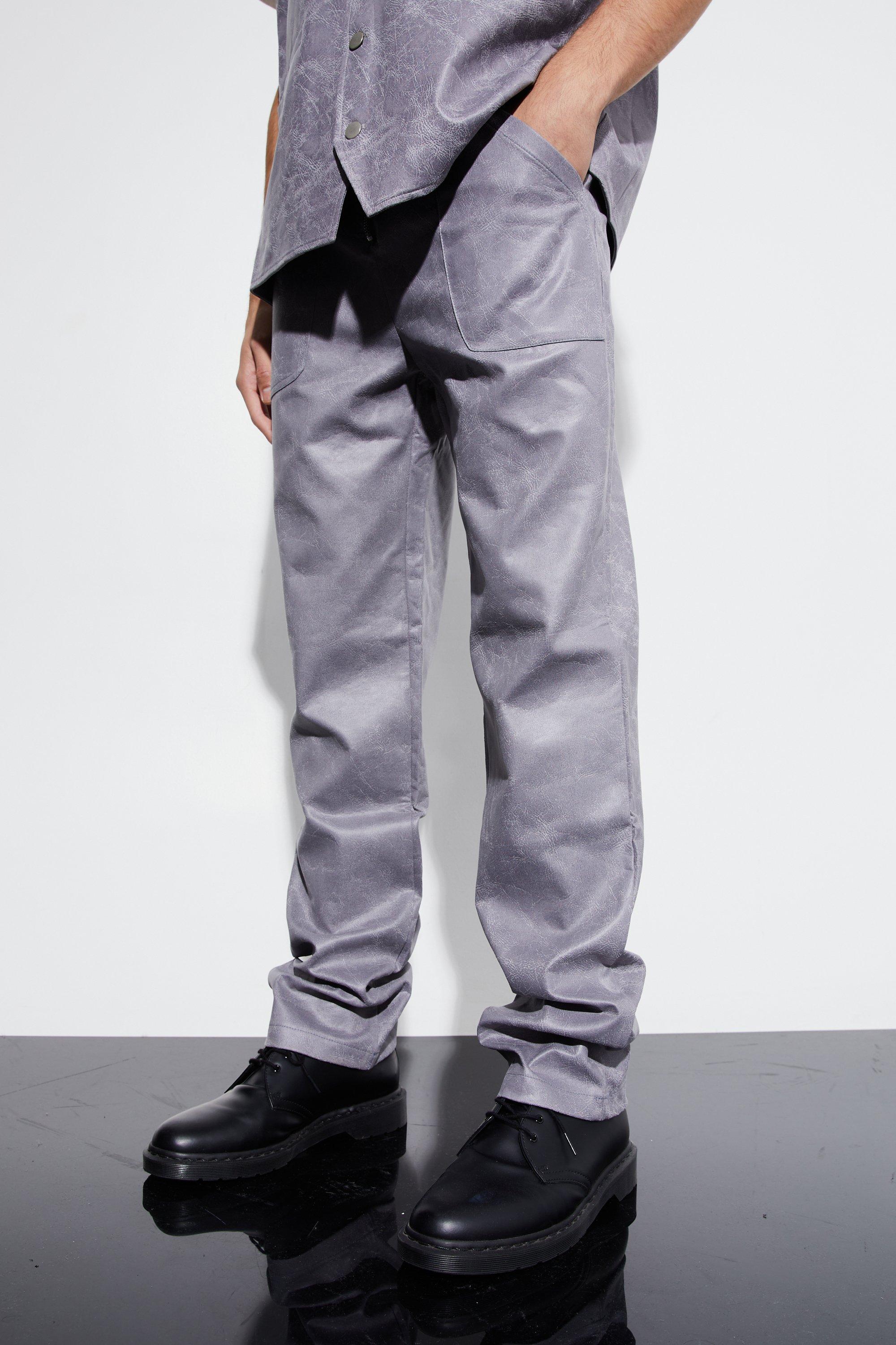 Charcoal Vintage Pu Straight Leg Zip Suit Pants