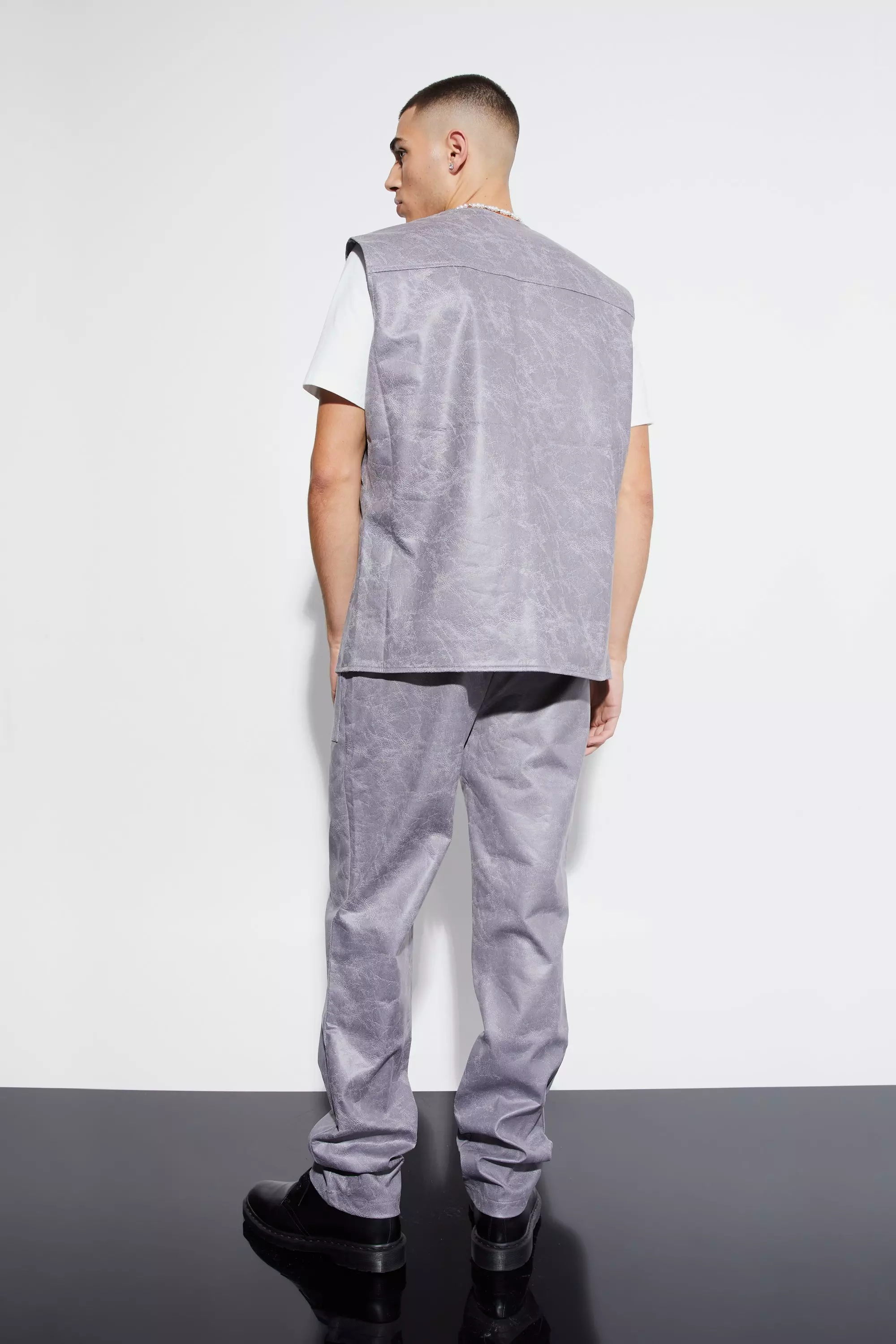 Charcoal Vintage Pu Straight Leg Zip Suit Trousers alternative image