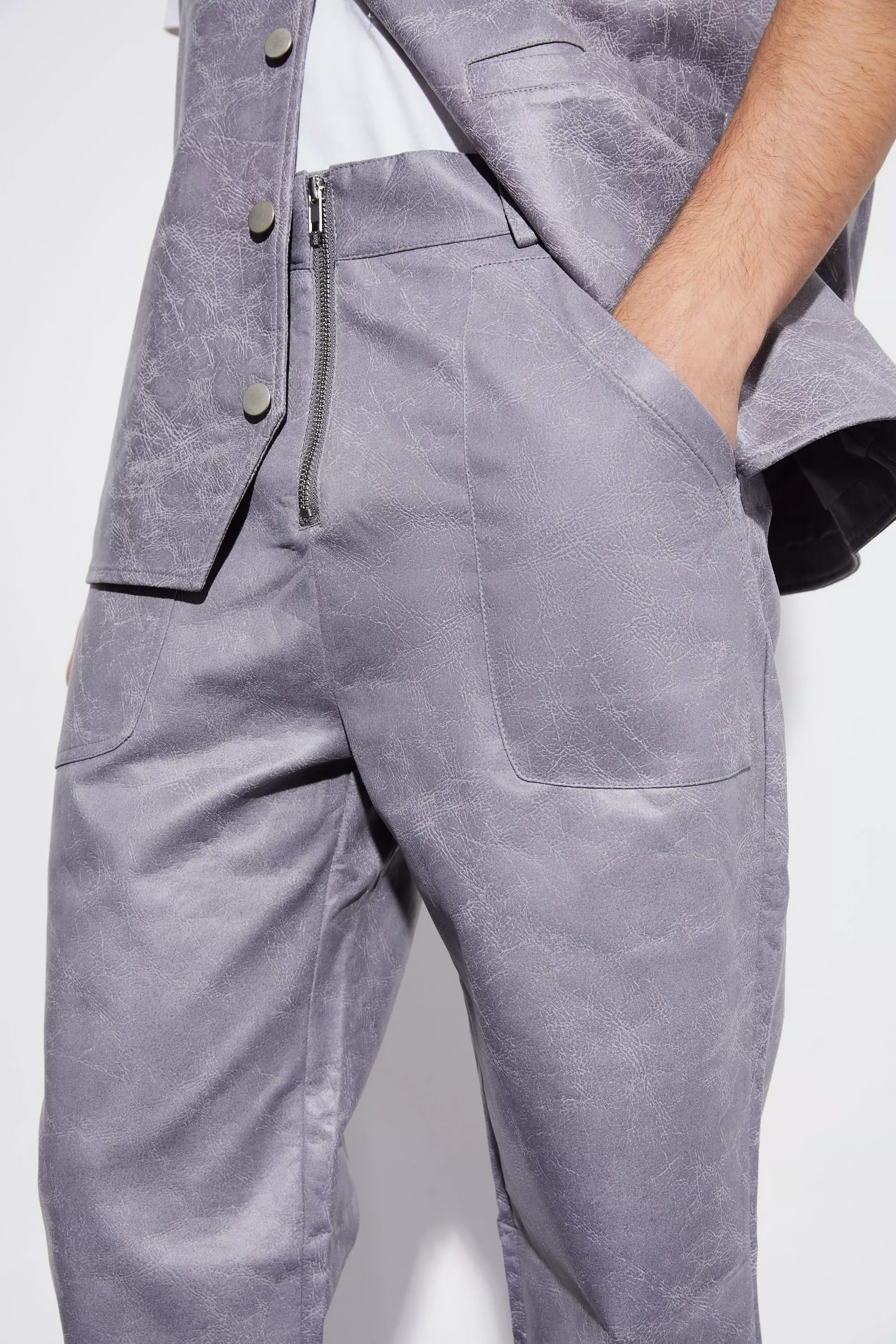 Charcoal Vintage Pu Straight Leg Zip Suit Trousers alternative image