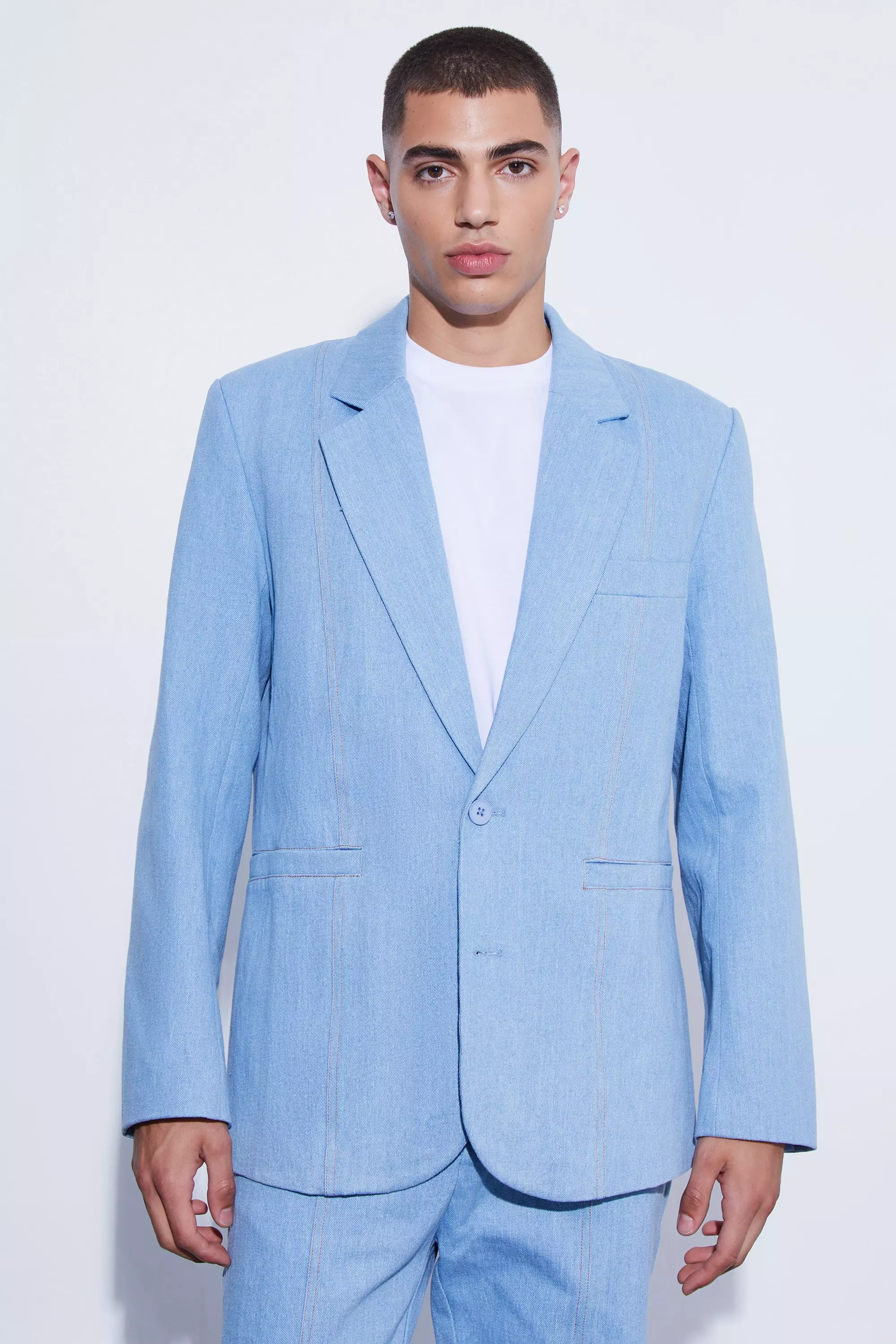 Antique blue Relaxed Single Breasted Denim Suit Jacket alternative image