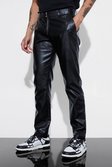 Slim-Fit PU-Anzughose mit Reißverschluss, Black