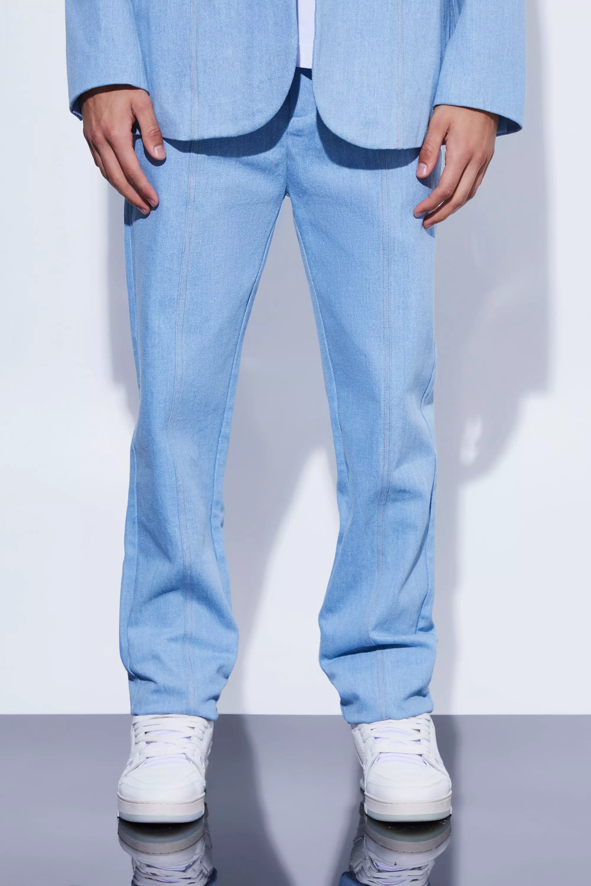 Straight Leg Denim Suit Pants Antique blue